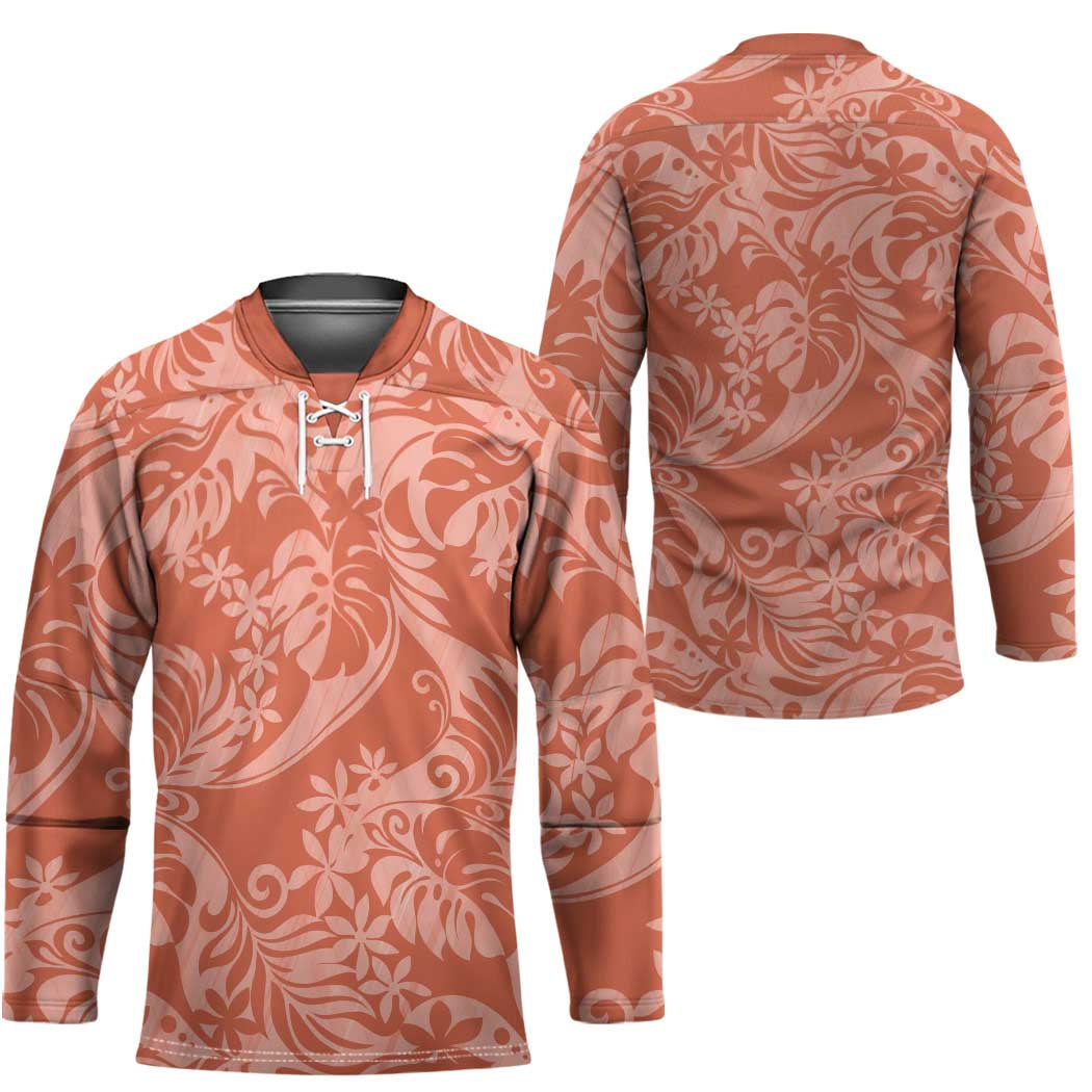 Tahiti Puatou Tiare Floral Hockey Jersey Monstera Palm Tropical Leaves - Polynesian Pride