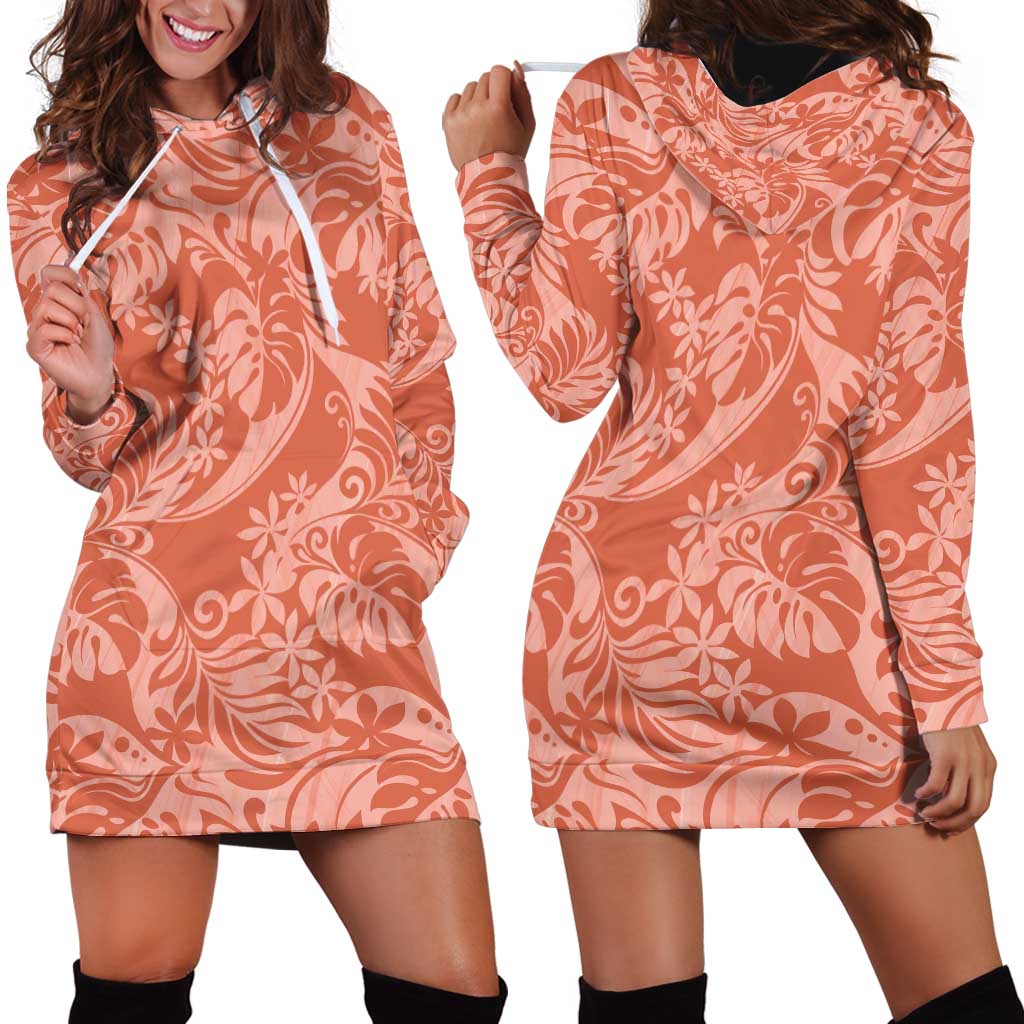 Tahiti Puatou Tiare Floral Hoodie Dress Monstera Palm Tropical Leaves LT01 - Polynesian Pride