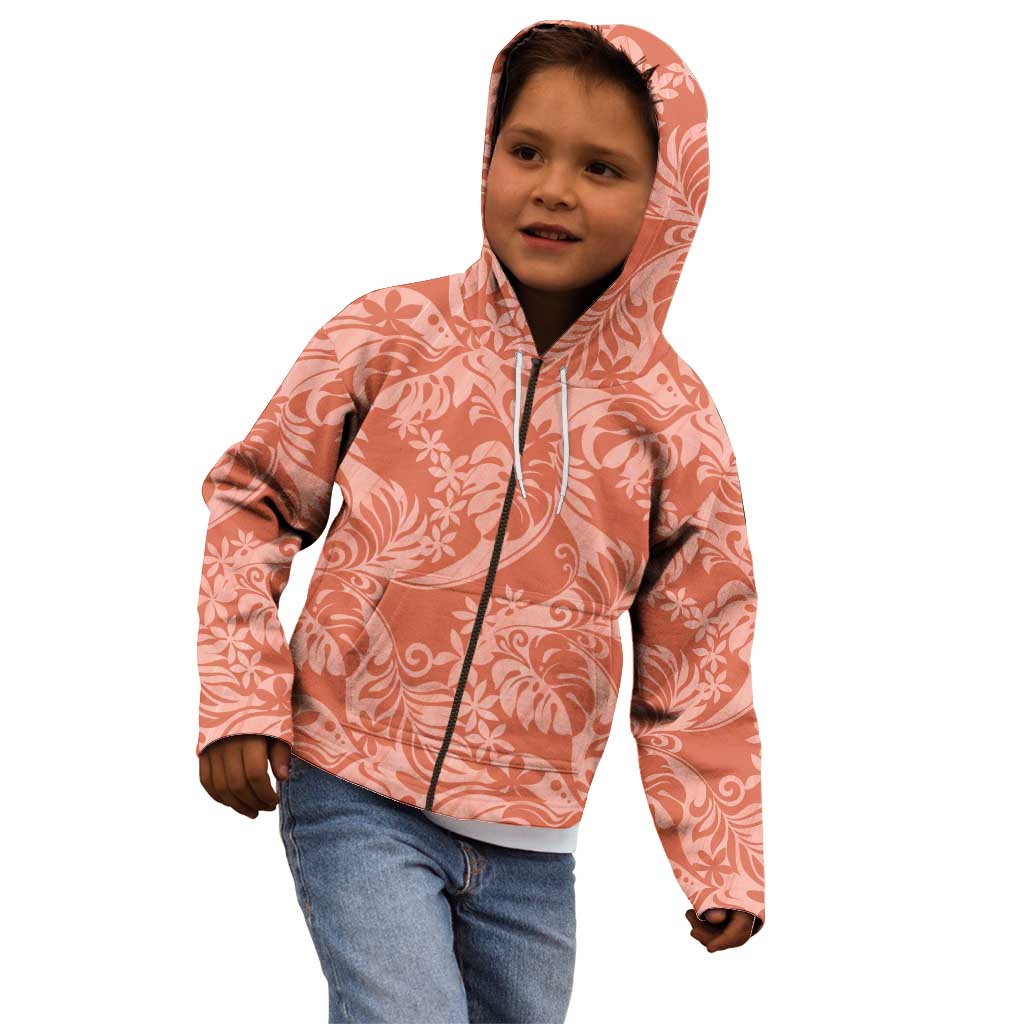 Tahiti Puatou Tiare Floral Kid Hoodie Monstera Palm Tropical Leaves - Polynesian Pride
