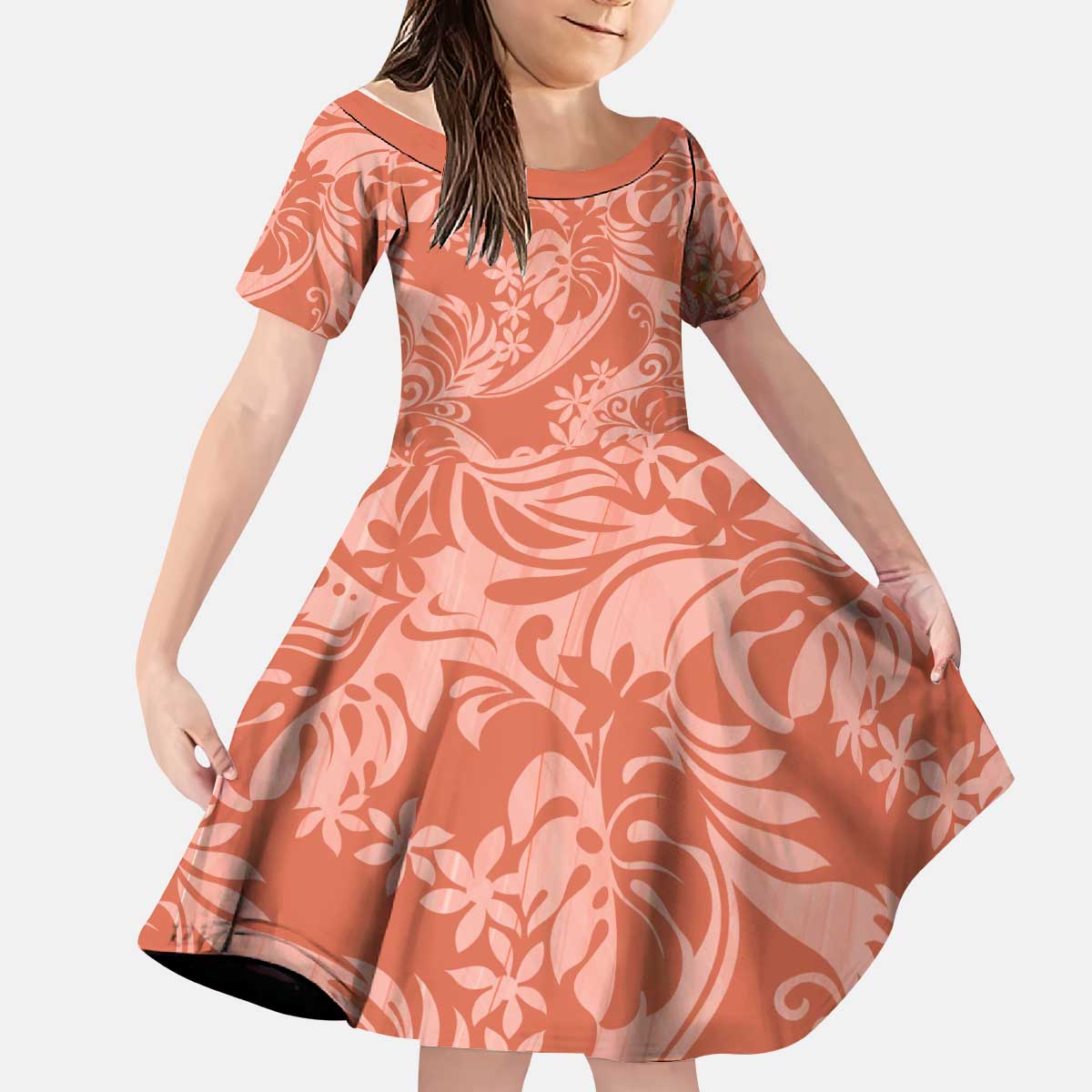 Tahiti Puatou Tiare Floral Kid Short Sleeve Dress Monstera Palm Tropical Leaves - Polynesian Pride