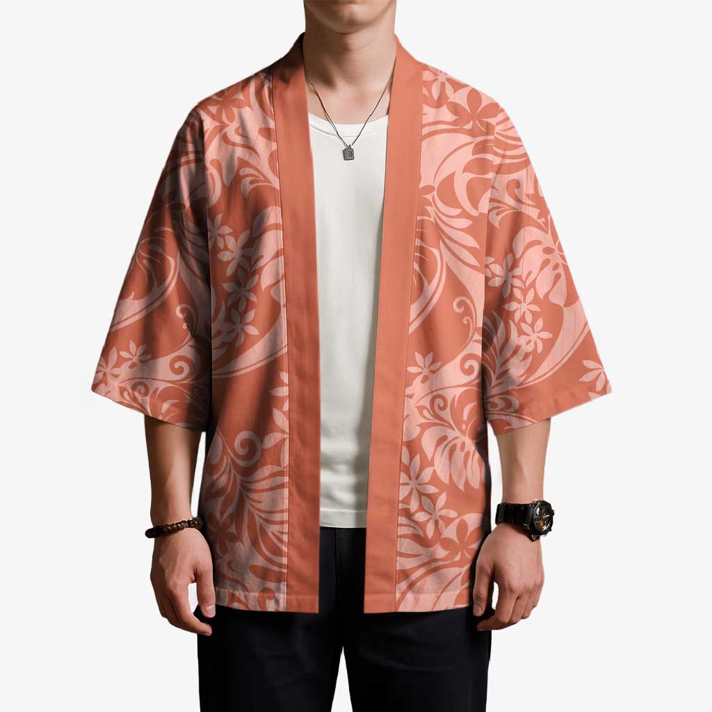 Tahiti Puatou Tiare Floral Kimono Monstera Palm Tropical Leaves - Polynesian Pride