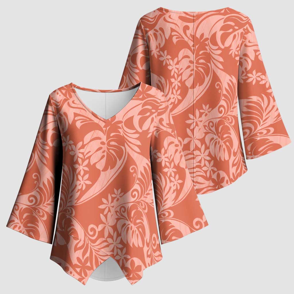 Tahiti Puatou Tiare Floral Kimono Sleeve Blouse Monstera Palm Tropical Leaves - Polynesian Pride