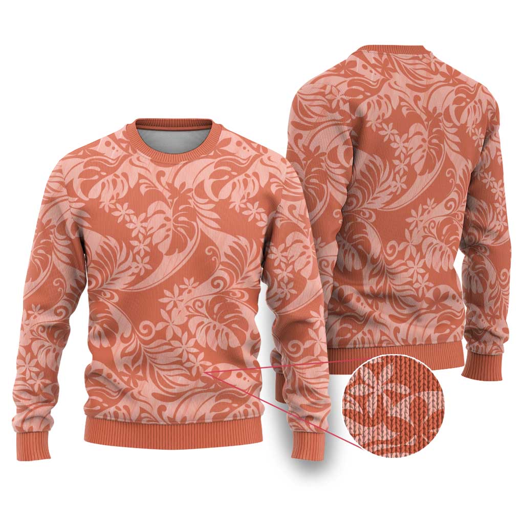 Tahiti Puatou Tiare Floral Ugly Christmas Sweater Monstera Palm Tropical Leaves - Polynesian Pride
