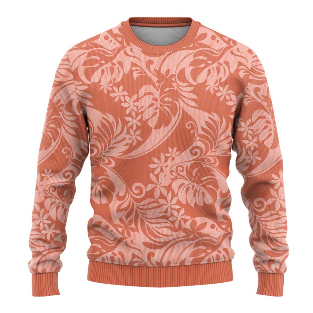 Tahiti Puatou Tiare Floral Ugly Christmas Sweater Monstera Palm Tropical Leaves - Polynesian Pride