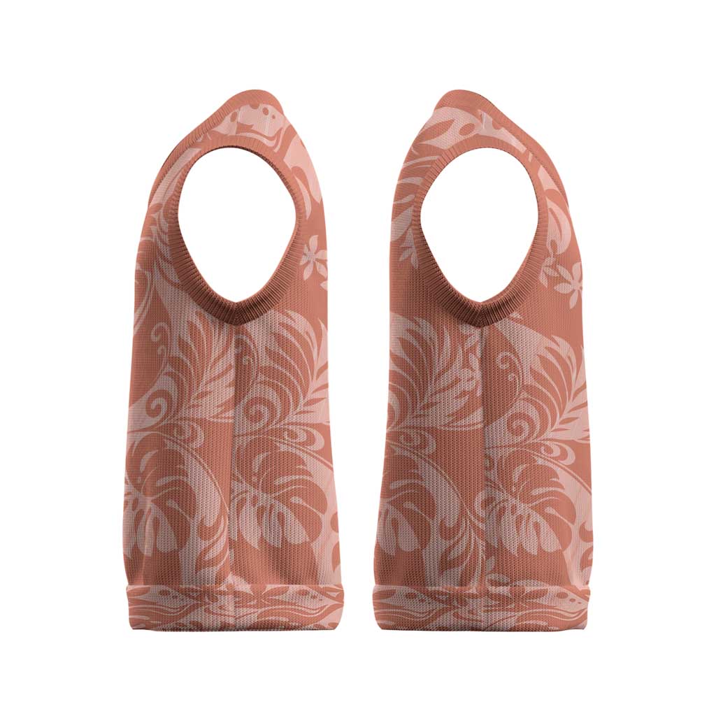 Tahiti Puatou Tiare Floral Christmas Knitted V-Neck Vest Monstera Palm Tropical Leaves - Polynesian Pride