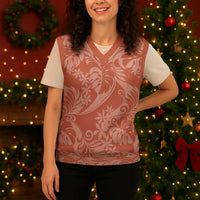Tahiti Puatou Tiare Floral Christmas Knitted V-Neck Vest Monstera Palm Tropical Leaves - Polynesian Pride