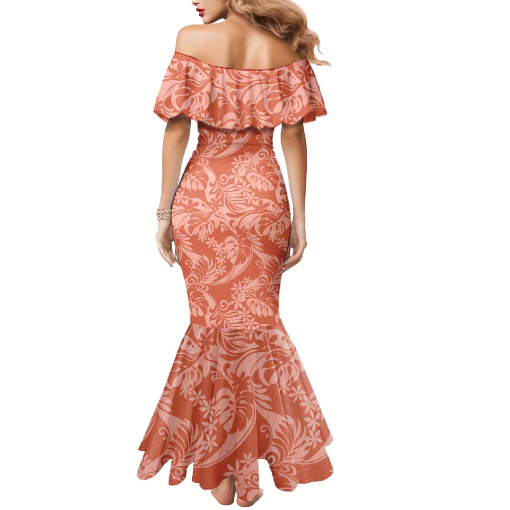 Tahiti Puatou Tiare Floral Mermaid Dress Monstera Palm Tropical Leaves - Polynesian Pride