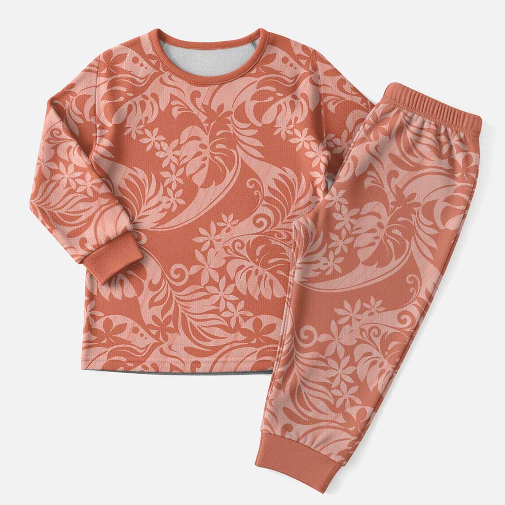 Tahiti Puatou Tiare Floral Christmas Pajama Set Monstera Palm Tropical Leaves - Polynesian Pride