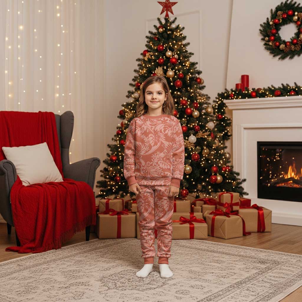 Tahiti Puatou Tiare Floral Christmas Pajama Set Monstera Palm Tropical Leaves - Polynesian Pride