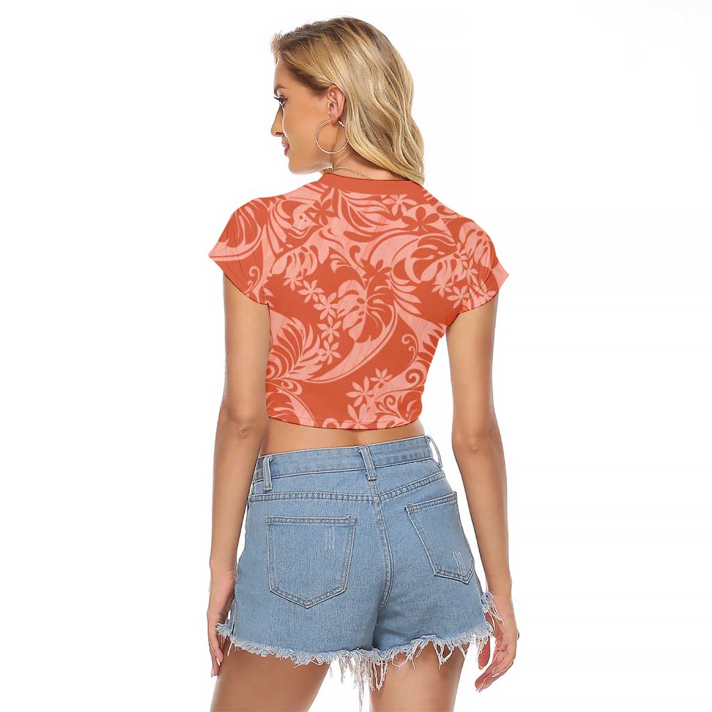 Tahiti Puatou Tiare Floral Raglan Cropped T Shirt Monstera Palm Tropical Leaves - Polynesian Pride