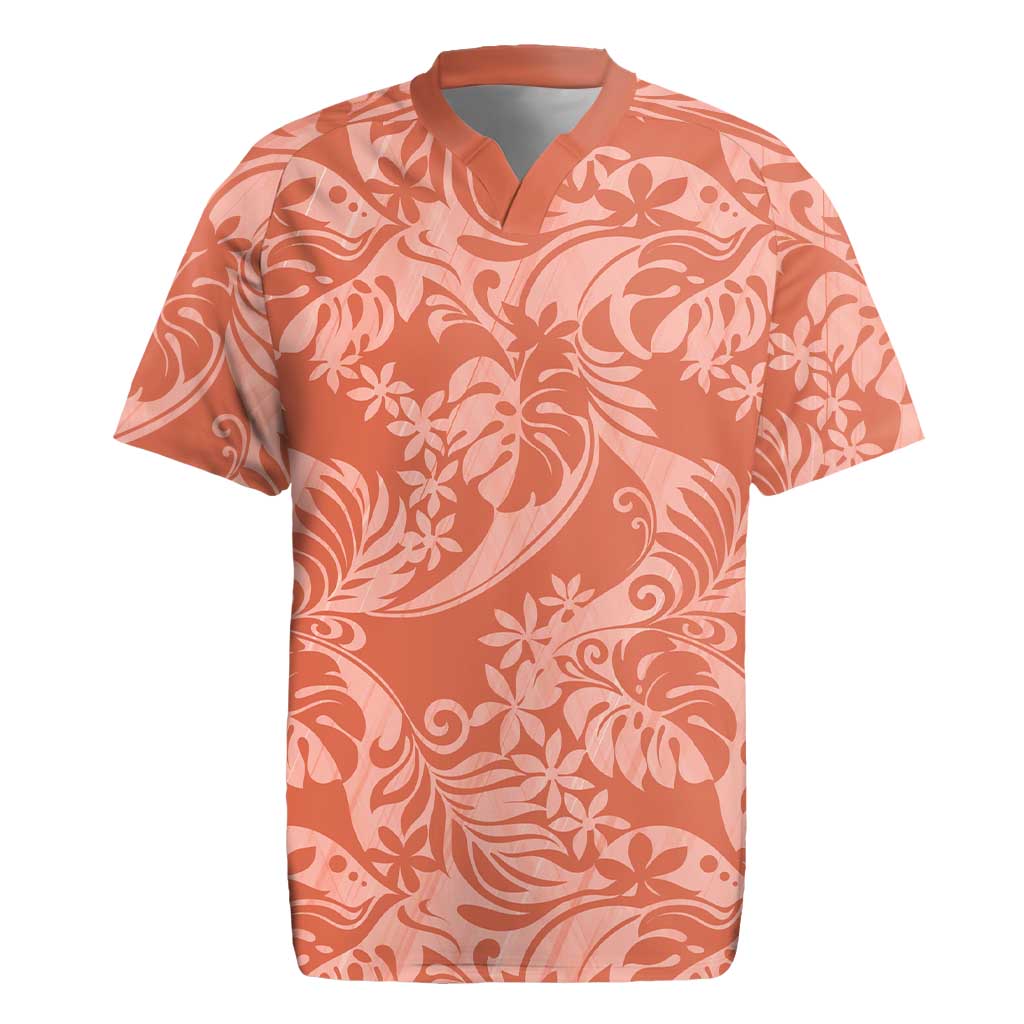 Tahiti Puatou Tiare Floral Rugby Jersey Monstera Palm Tropical Leaves - Polynesian Pride