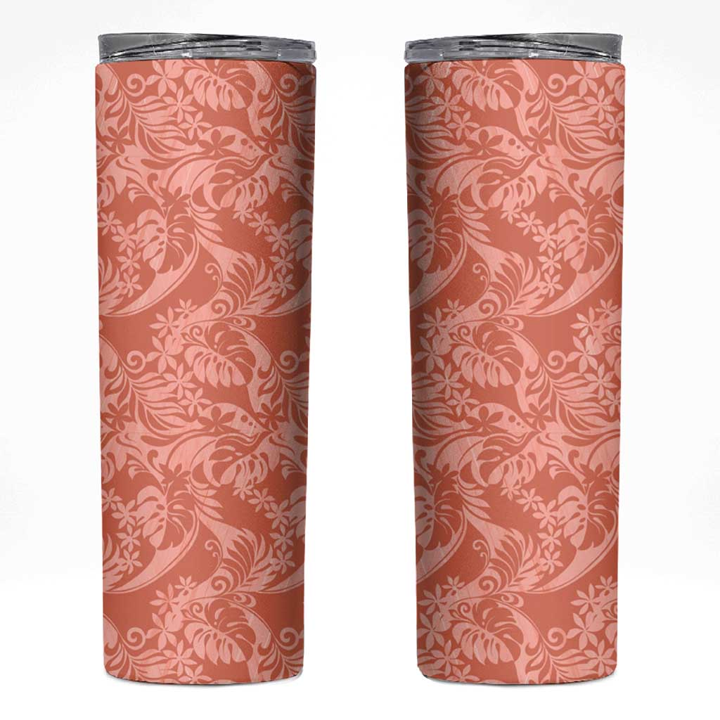Tahiti Puatou Tiare Floral Skinny Tumbler Monstera Palm Tropical Leaves LT01 Orange - Polynesian Pride
