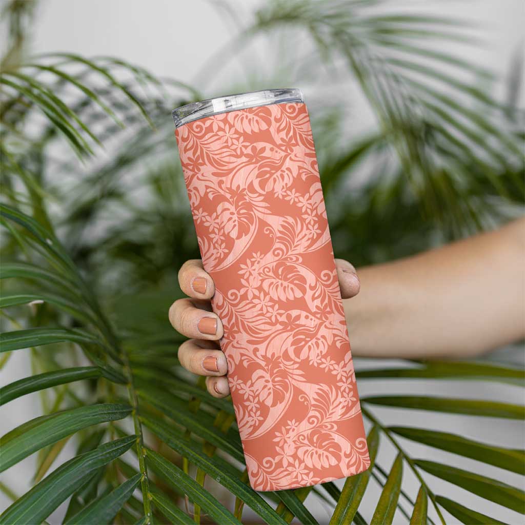 Tahiti Puatou Tiare Floral Skinny Tumbler Monstera Palm Tropical Leaves LT01 - Polynesian Pride