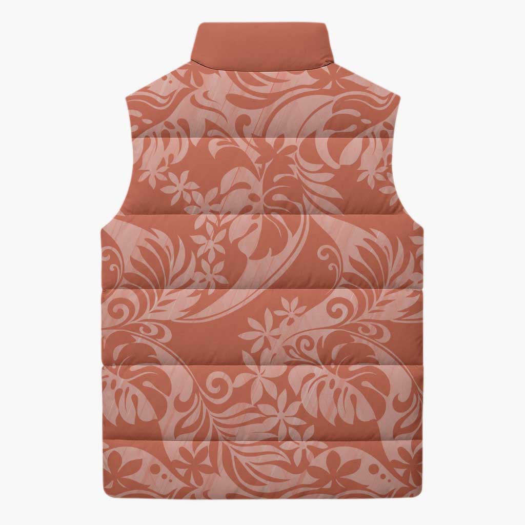 Tahiti Puatou Tiare Floral Sleeveless Puffer Jacket Monstera Palm Tropical Leaves - Polynesian Pride