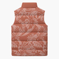 Tahiti Puatou Tiare Floral Sleeveless Puffer Jacket Monstera Palm Tropical Leaves - Polynesian Pride