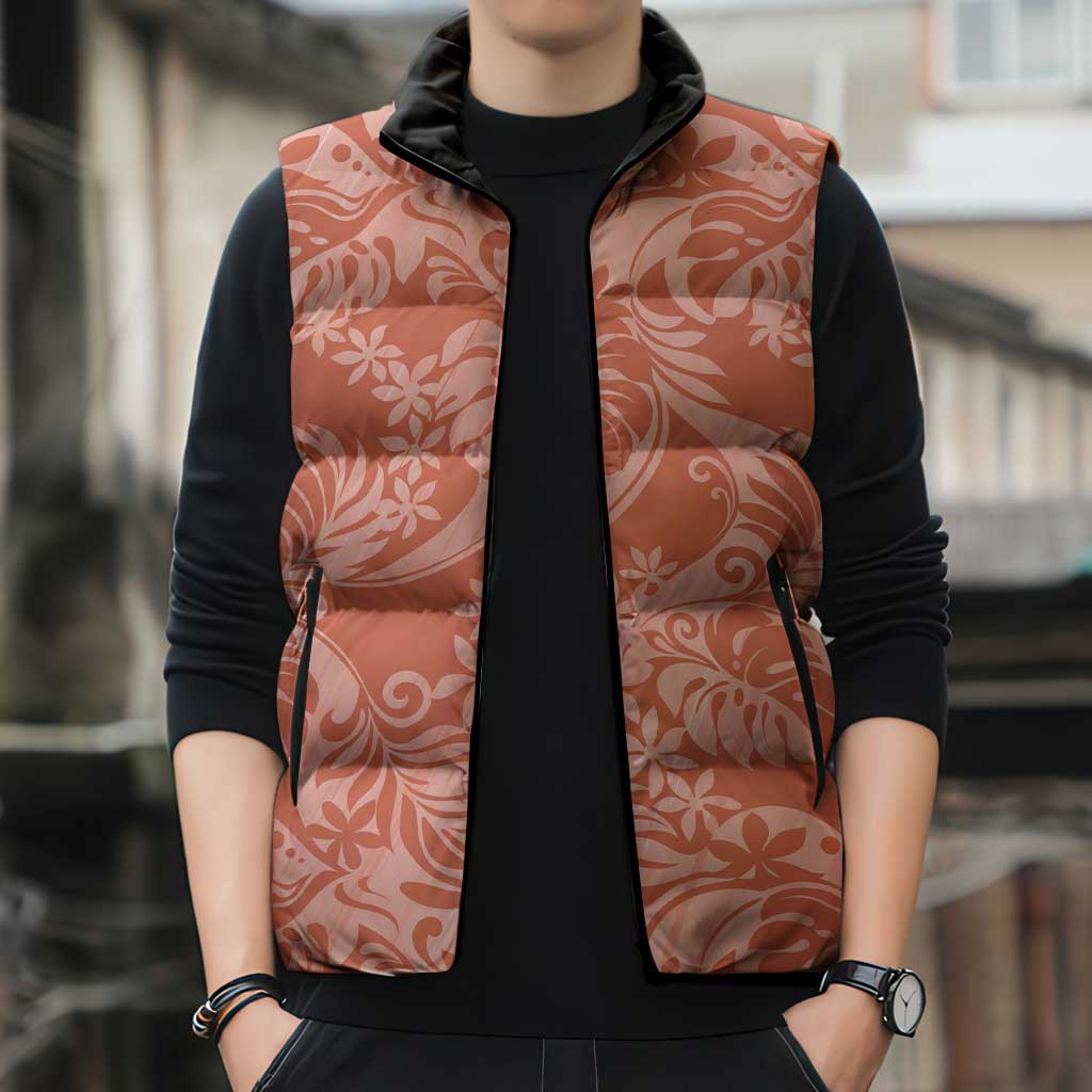 Tahiti Puatou Tiare Floral Sleeveless Puffer Jacket Monstera Palm Tropical Leaves - Polynesian Pride