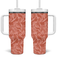 Tahiti Puatou Tiare Floral Tumbler With Handle Monstera Palm Tropical Leaves LT01 One Size: 40 oz Orange - Polynesian Pride