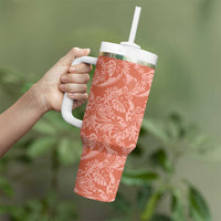 Tahiti Puatou Tiare Floral Tumbler With Handle Monstera Palm Tropical Leaves LT01 - Polynesian Pride