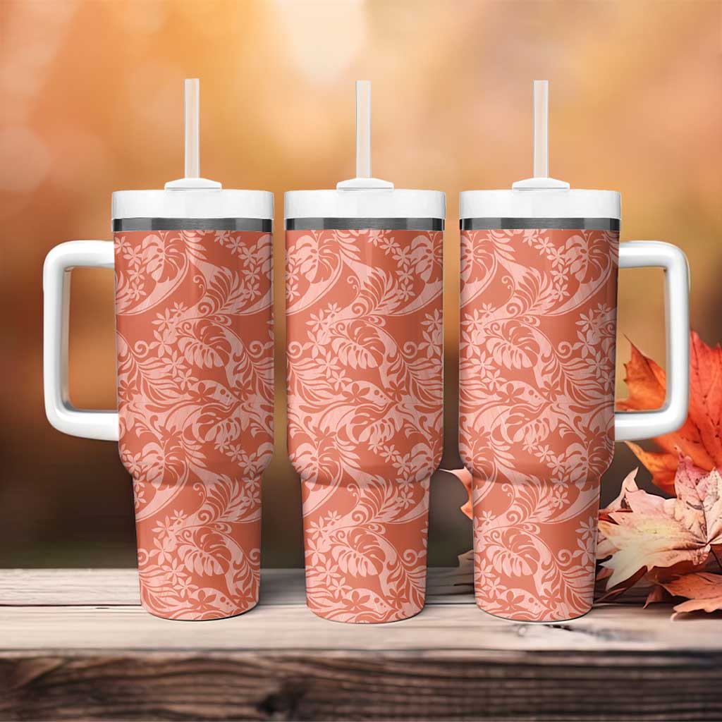 Tahiti Puatou Tiare Floral Tumbler With Handle Monstera Palm Tropical Leaves LT01 - Polynesian Pride