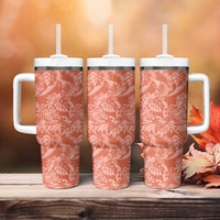 Tahiti Puatou Tiare Floral Tumbler With Handle Monstera Palm Tropical Leaves LT01 - Polynesian Pride