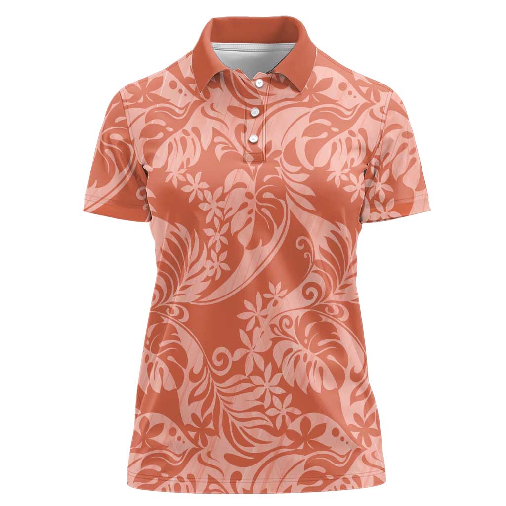 Tahiti Puatou Tiare Floral Women Polo Shirt Monstera Palm Tropical Leaves LT01 Female Orange - Polynesian Pride
