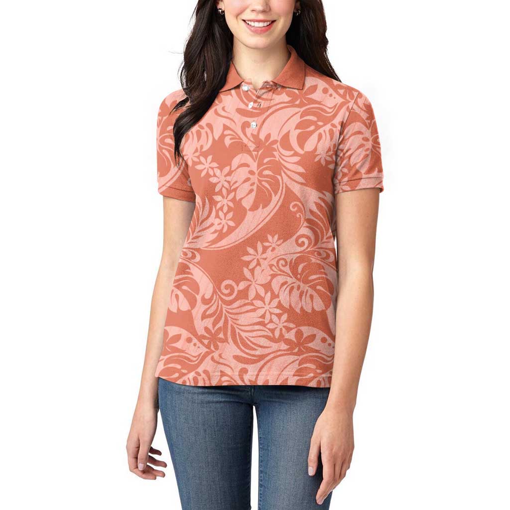 Tahiti Puatou Tiare Floral Women Polo Shirt Monstera Palm Tropical Leaves LT01 - Polynesian Pride