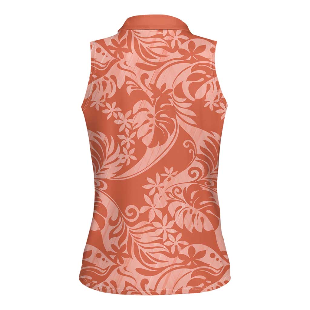 Tahiti Puatou Tiare Floral Women Sleeveless Polo Shirt Monstera Palm Tropical Leaves LT01 - Polynesian Pride