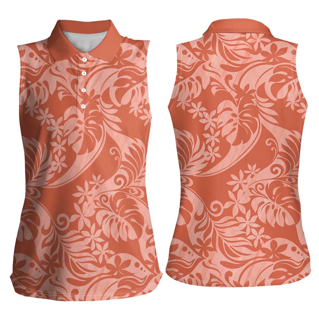 Tahiti Puatou Tiare Floral Women Sleeveless Polo Shirt Monstera Palm Tropical Leaves LT01 - Polynesian Pride