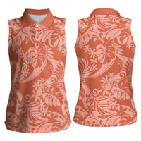 Tahiti Puatou Tiare Floral Women Sleeveless Polo Shirt Monstera Palm Tropical Leaves LT01 - Polynesian Pride