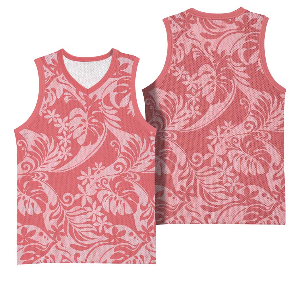 Tahiti Tarona Tiare Floral Basketball Jersey Monstera Palm Tropical Leaves - Polynesian Pride