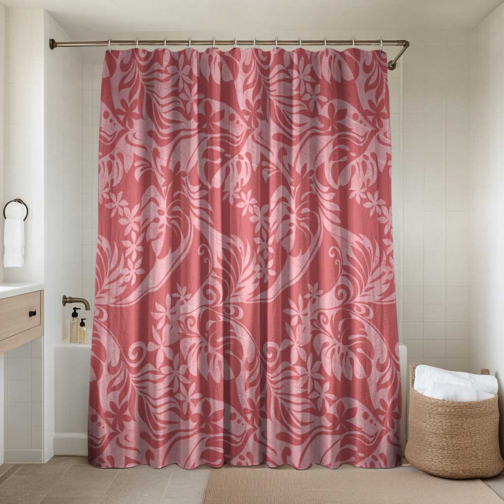 Tahiti Tarona Tiare Floral Bathroom Set Monstera Palm Tropical Leaves LT01 Shower Curtain Only Pink - Polynesian Pride
