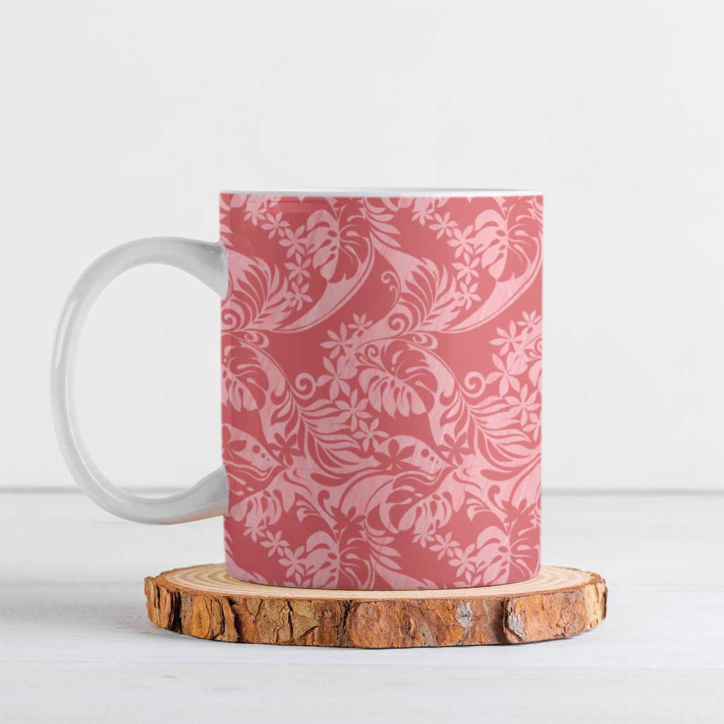 Tahiti Tarona Tiare Floral Ceramic Mug Monstera Palm Tropical Leaves LT01 Pink - Polynesian Pride