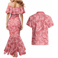 Tahiti Tarona Tiare Floral Couples Matching Mermaid Dress and Hawaiian Shirt Monstera Palm Tropical Leaves LT01 - Polynesian Pride