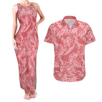 Tahiti Tarona Tiare Floral Couples Matching Tank Maxi Dress and Hawaiian Shirt Monstera Palm Tropical Leaves LT01 Pink - Polynesian Pride