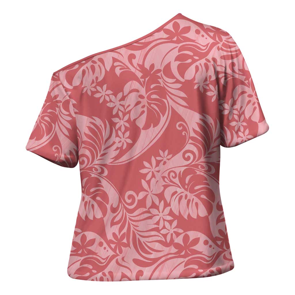Tahiti Tarona Tiare Floral Cross Shoulder Shirt Monstera Palm Tropical Leaves - Polynesian Pride