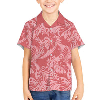 Tahiti Tarona Tiare Floral Family Matching Long Sleeve Bodycon Dress and Hawaiian Shirt Monstera Palm Tropical Leaves LT01 Son's Shirt Pink - Polynesian Pride