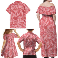Tahiti Tarona Tiare Floral Family Matching Off Shoulder Maxi Dress and Hawaiian Shirt Monstera Palm Tropical Leaves LT01 - Polynesian Pride