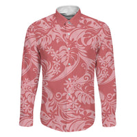 Tahiti Tarona Tiare Floral Family Matching Off Shoulder Maxi Dress and Hawaiian Shirt Monstera Palm Tropical Leaves LT01 Dad's Shirt - Long Sleeve Pink - Polynesian Pride