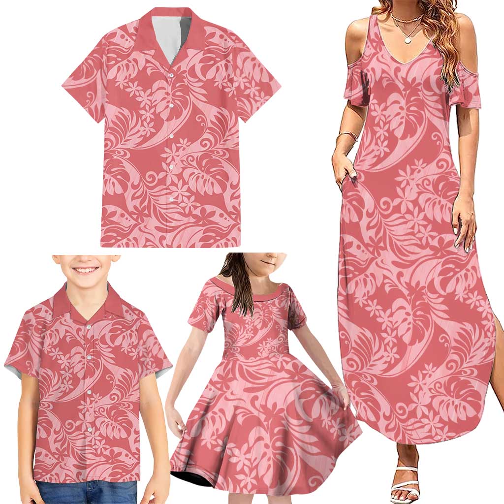 Tahiti Tarona Tiare Floral Family Matching Summer Maxi Dress and Hawaiian Shirt Monstera Palm Tropical Leaves LT01 - Polynesian Pride