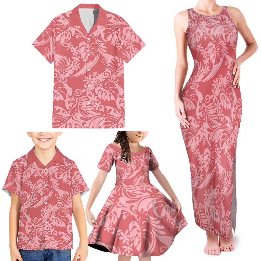 Tahiti Tarona Tiare Floral Family Matching Tank Maxi Dress and Hawaiian Shirt Monstera Palm Tropical Leaves LT01 - Polynesian Pride