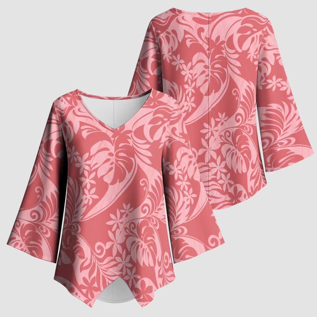 Tahiti Tarona Tiare Floral Kimono Sleeve Blouse Monstera Palm Tropical Leaves - Polynesian Pride