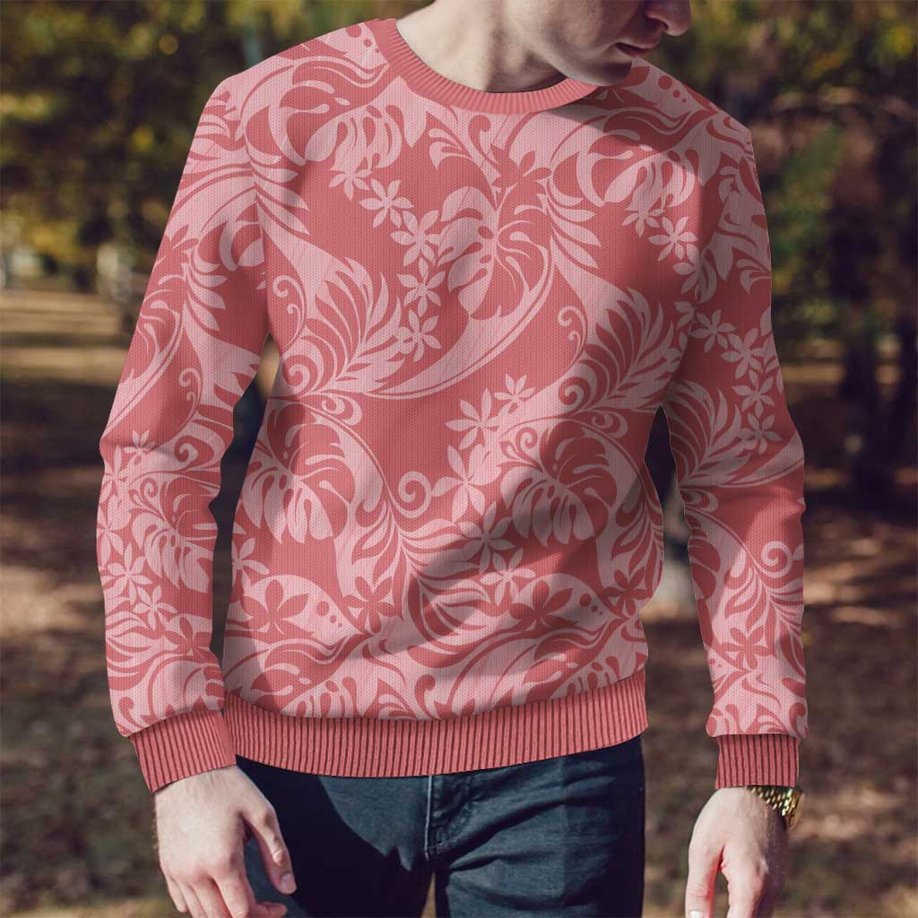 Tahiti Tarona Tiare Floral Ugly Christmas Sweater Monstera Palm Tropical Leaves - Polynesian Pride