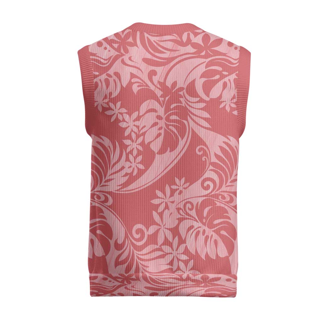 Tahiti Tarona Tiare Floral Christmas Knitted V-Neck Vest Monstera Palm Tropical Leaves - Polynesian Pride