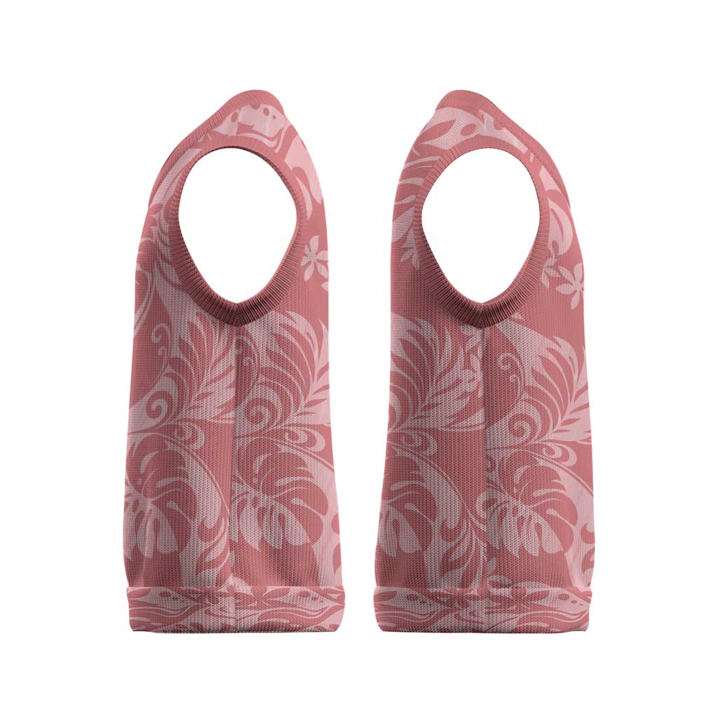 Tahiti Tarona Tiare Floral Christmas Knitted V-Neck Vest Monstera Palm Tropical Leaves - Polynesian Pride
