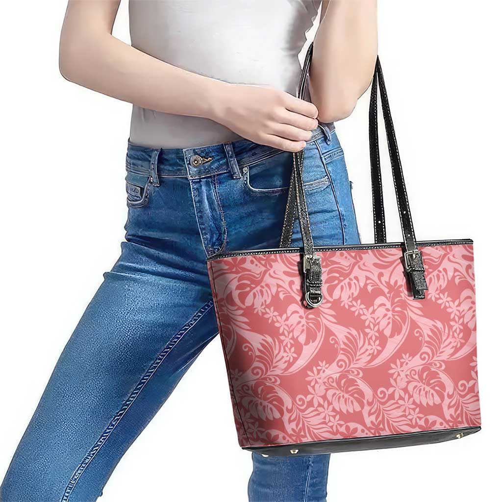 Tahiti Tarona Tiare Floral Leather Tote Bag Monstera Palm Tropical Leaves - Polynesian Pride