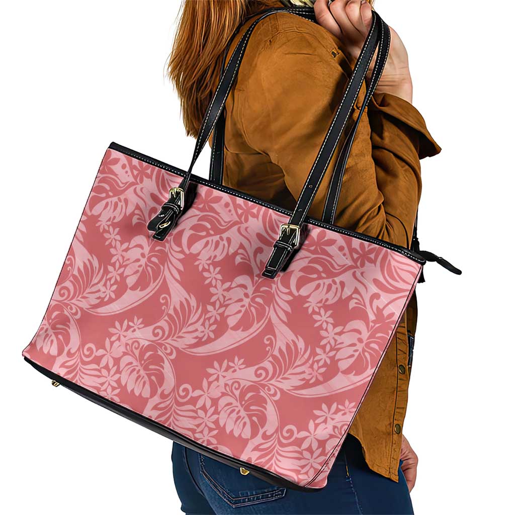 Tahiti Tarona Tiare Floral Leather Tote Bag Monstera Palm Tropical Leaves - Polynesian Pride
