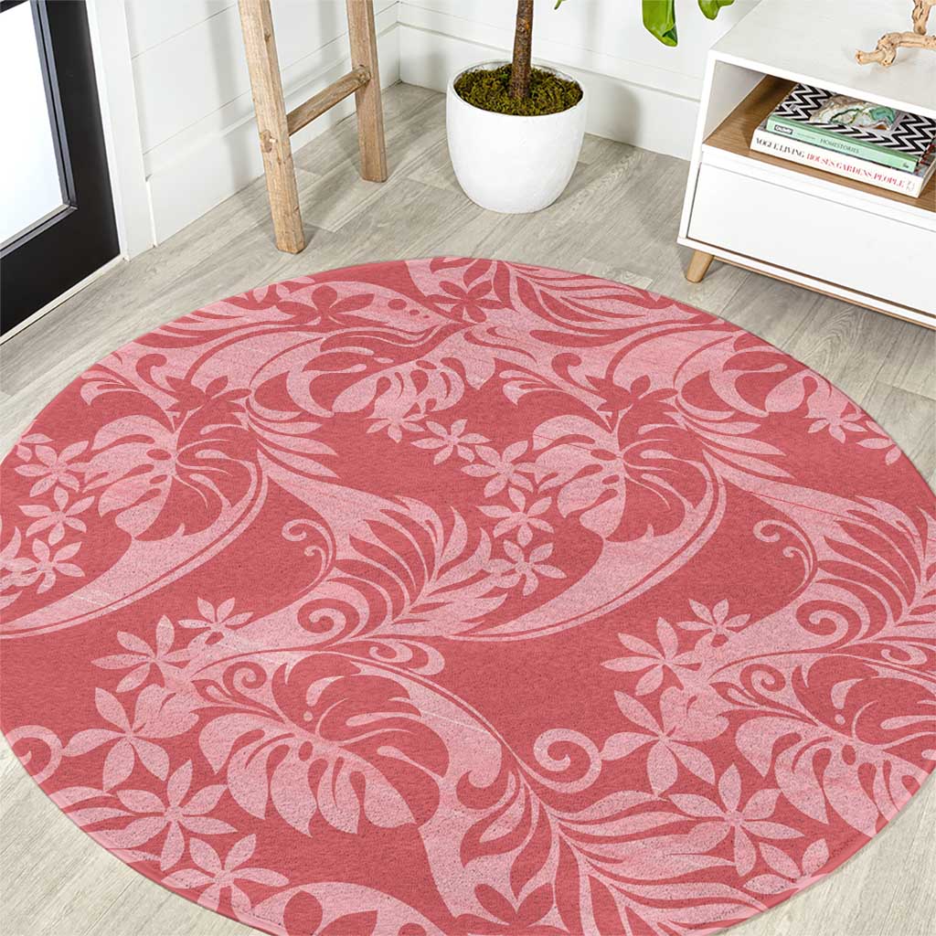 Tahiti Tarona Tiare Floral Round Carpet Monstera Palm Tropical Leaves - Polynesian Pride