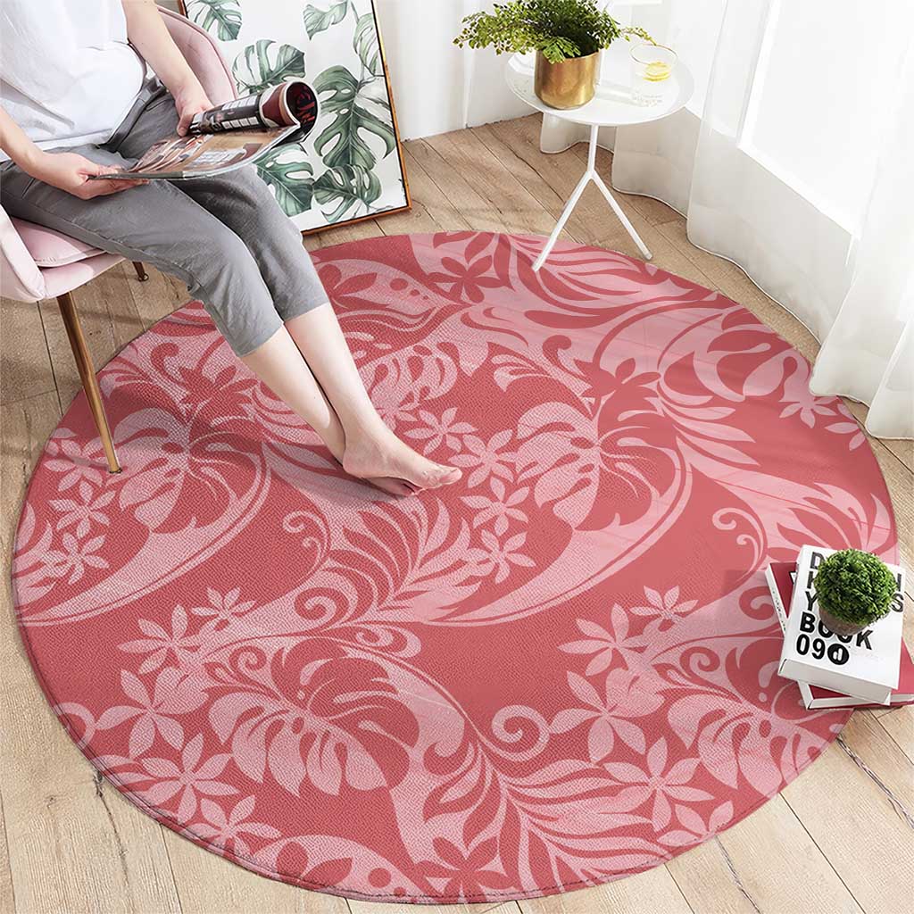 Tahiti Tarona Tiare Floral Round Carpet Monstera Palm Tropical Leaves - Polynesian Pride