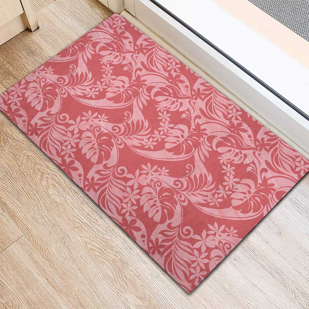 Tahiti Tarona Tiare Floral Rubber Doormat Monstera Palm Tropical Leaves - Polynesian Pride