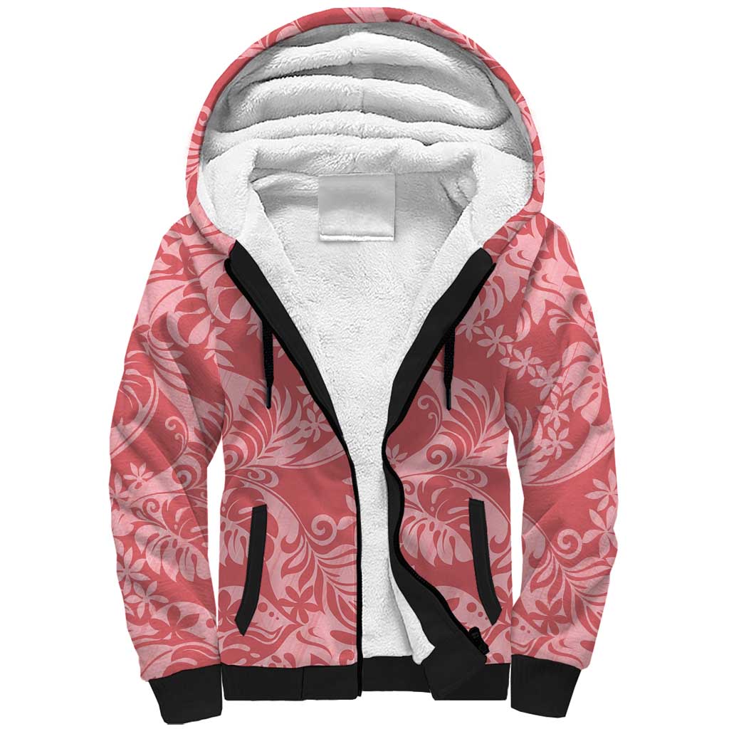 Tahiti Tarona Tiare Floral Sherpa Hoodie Monstera Palm Tropical Leaves - Polynesian Pride